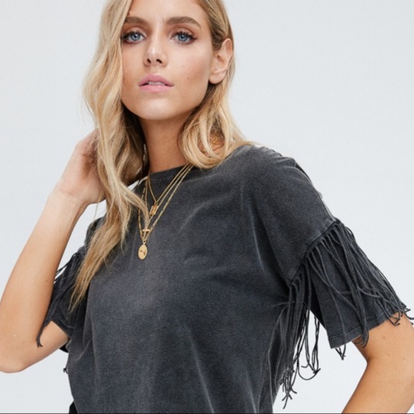 Hyped Unicorn Tops - Distressed T-shirt fringe sleeve NWT LAST ONE !!